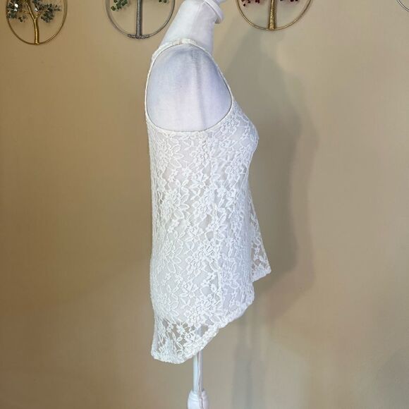 Body Central White Sheer Lace Racerback Tank Top Small - Picture 4 of 7